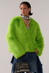 SLIME TIME FAUX FUR COAT IN LIME