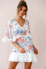 Caspar Batwing Floral Dress White