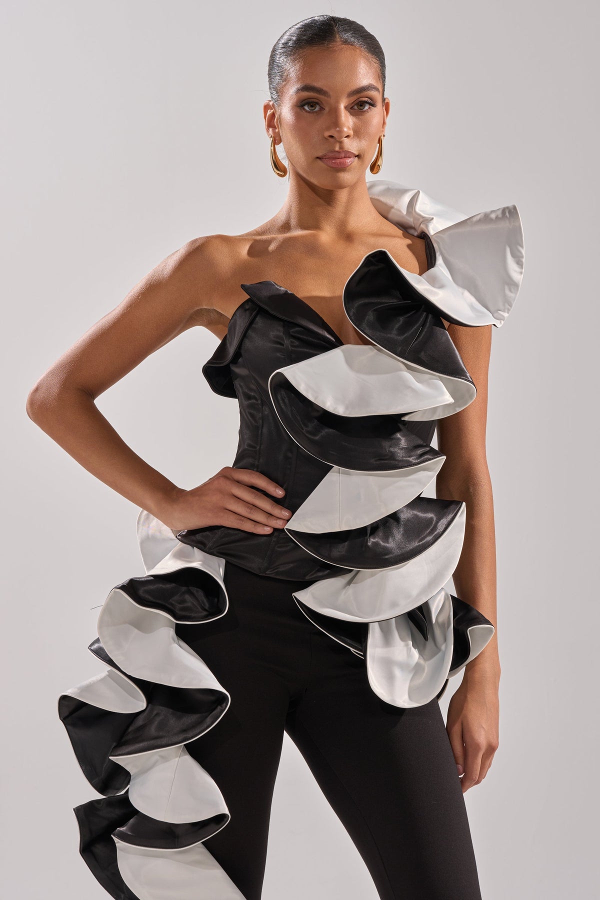 SNOB IS A HABIT RUFFLE DETAIL SATIN TOP