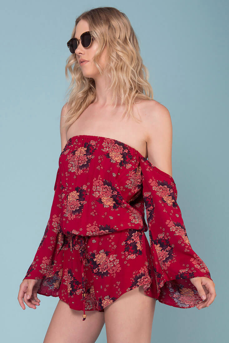 Denise Pattern & Floral Romper Red