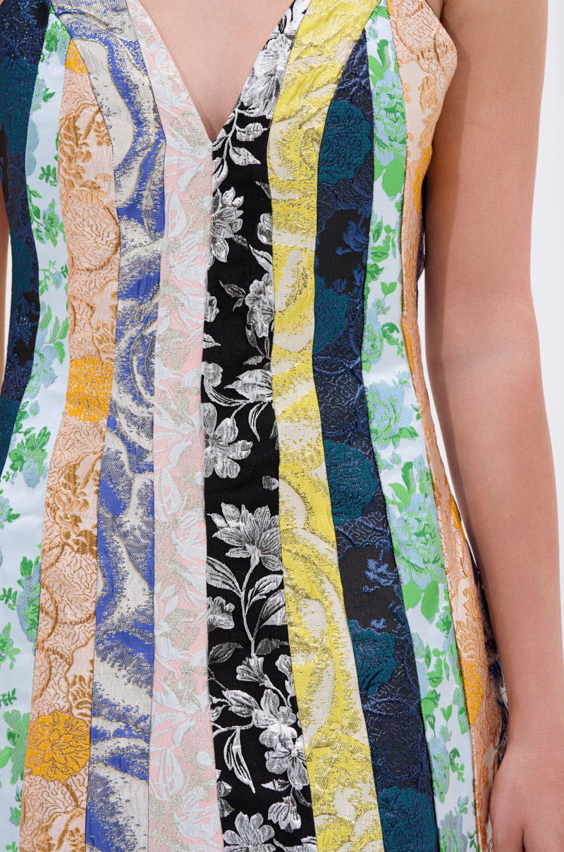 TIE ME DOWN AGAIN MINI DRESS IN BROCADE