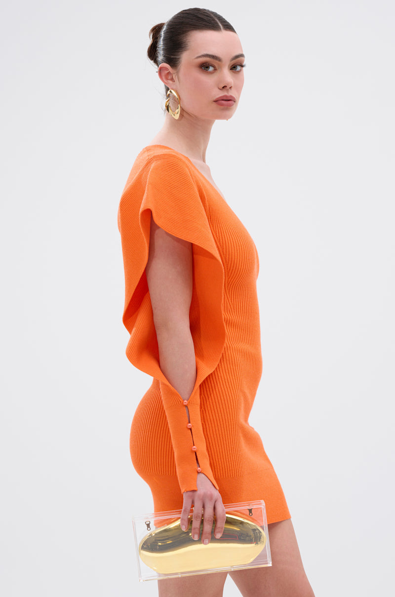 OFF TO BRUNCH KNIT MINI DRESS IN ORANGE