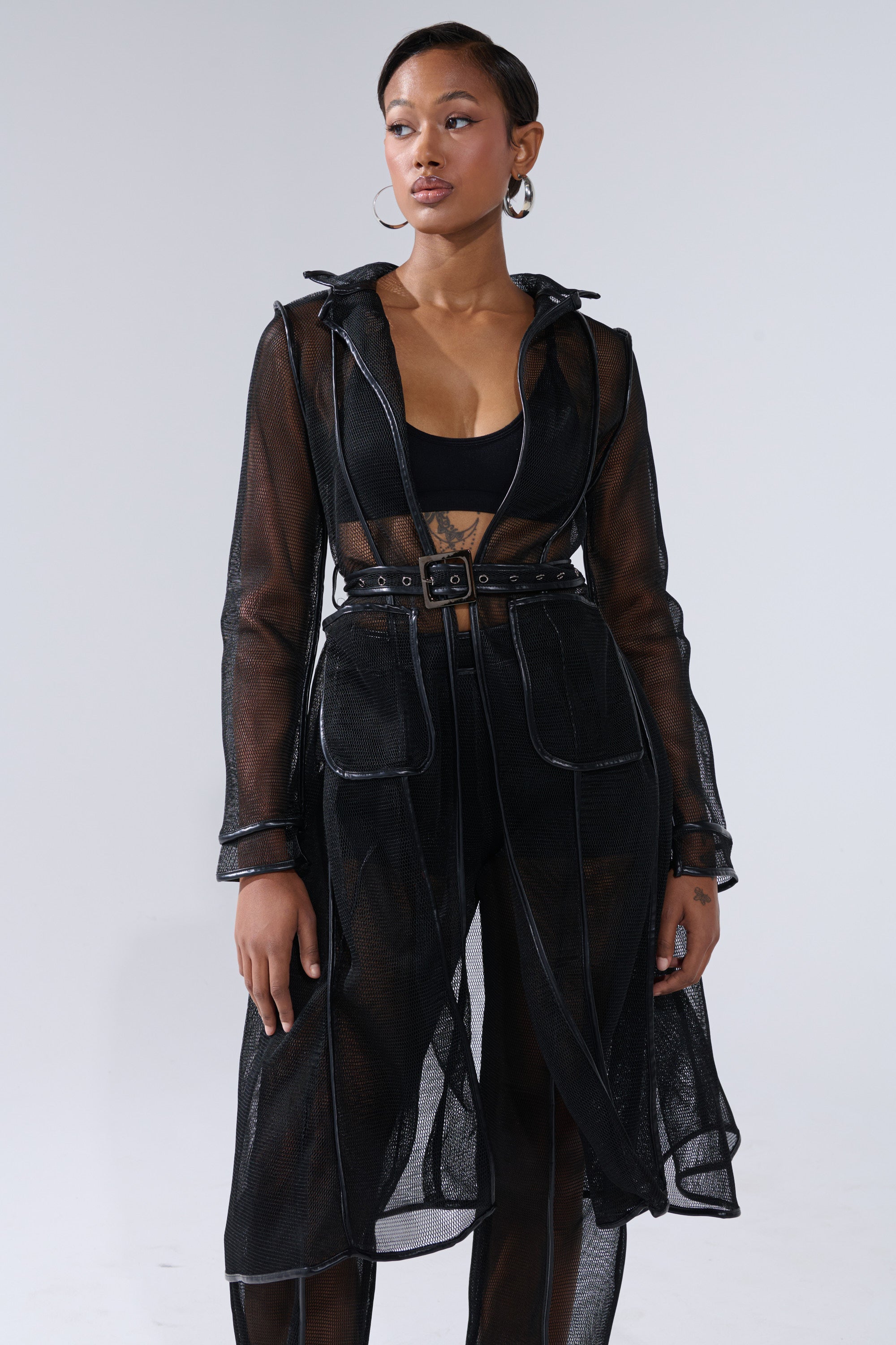 ONE TO WATCH MESH TRENCH IN BLACK