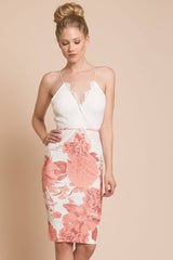 Isla Floral Bodycon Dress White Orange