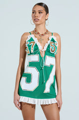 TOUCHDOWN SEQUIN JERSEY DRESS IN GREEN