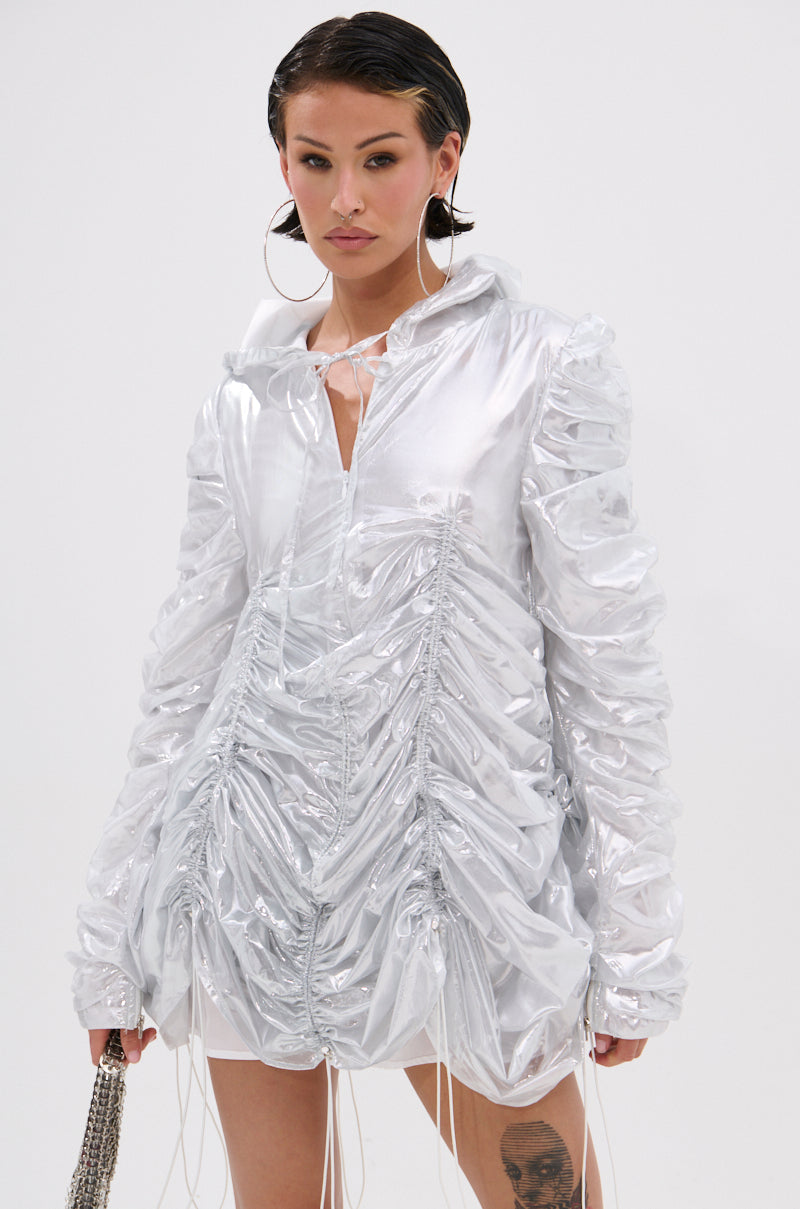 WAYS TO GO METALLIC ADJUSTABLE DRESS IN WHITE