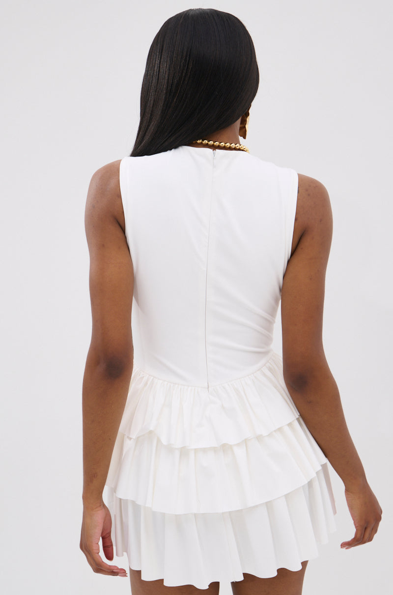 EVERYDAY UNIFORM RUFFLED MINI DRESS IN IVORY
