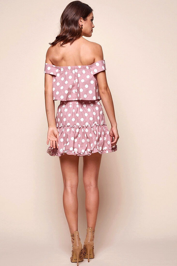 Alexi Polka Dot Mini Skirt Blush Pink