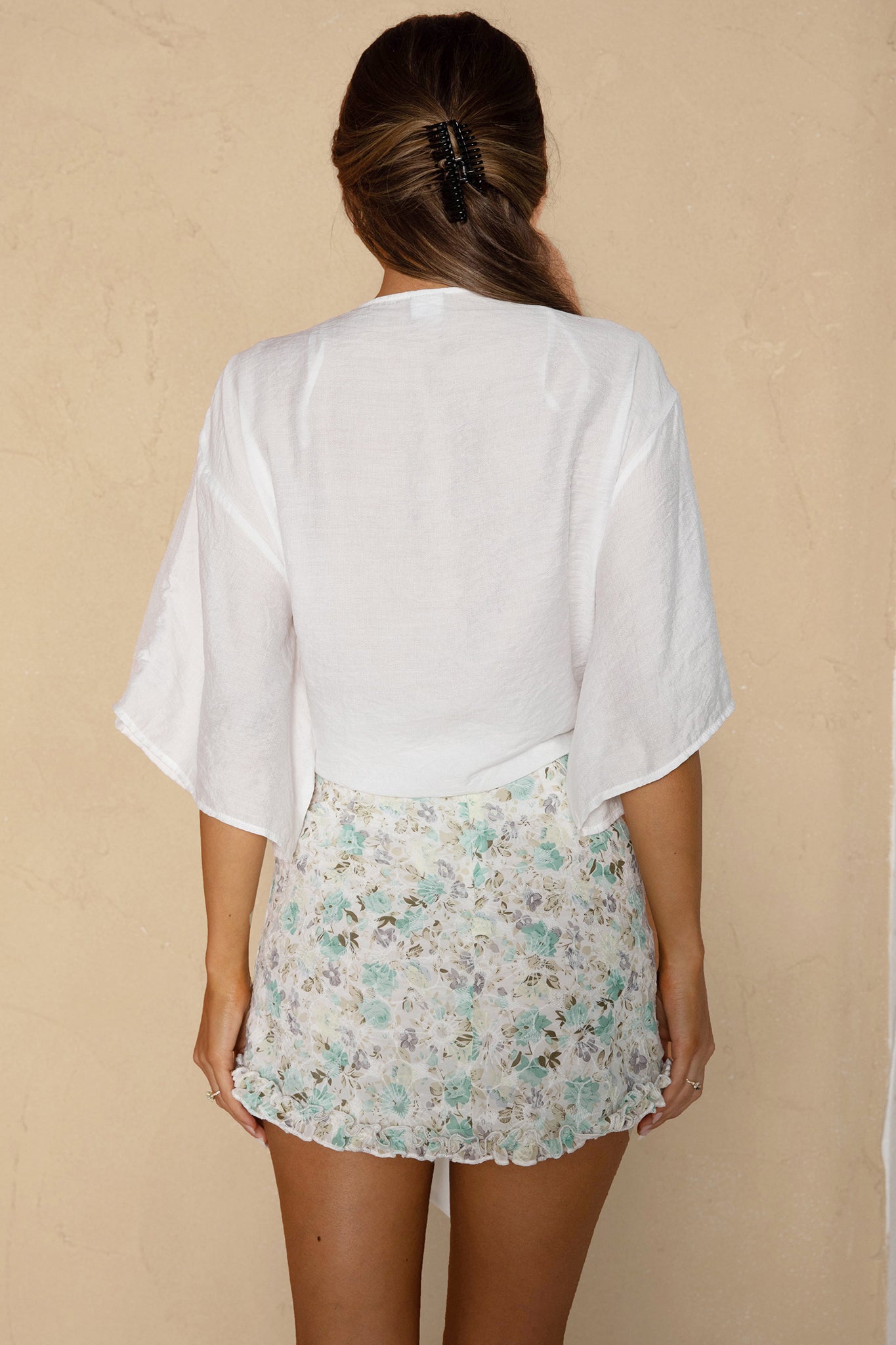 Rivera Deep V Waist Tie Top White