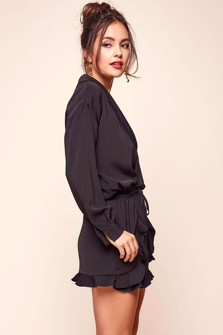 Hayley Classy Tuxedo Romper Black