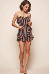 Kourtney Striped Tie Waist Romper Black