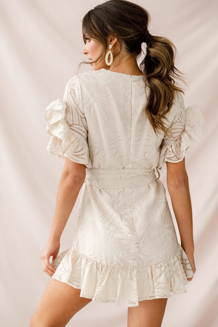 Coolum Ruffle Sleeve Dress Beige