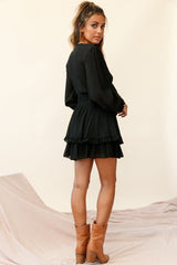 Anthea Bow-Tie Front Layered Frill Dress Black