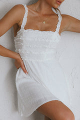 Illia Frill Trim Textured Dress White