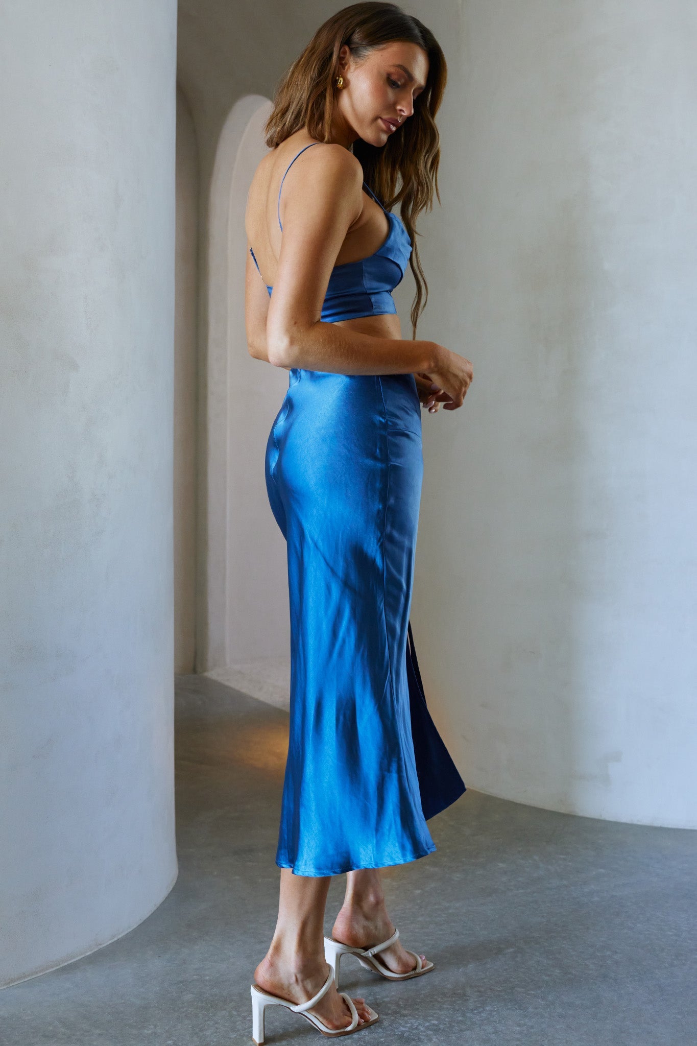 Well Versed Split Midi Skirt Navy