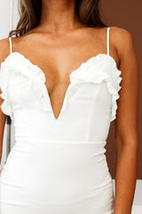 Dreamers Deep V Frill-Trimmed Bust Dress White