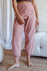 New Soul Drawstring Ribbed Knit Jogger Pants Blush