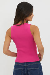 D'Lila V-Neck Ribbed Knit Top Hot Pink