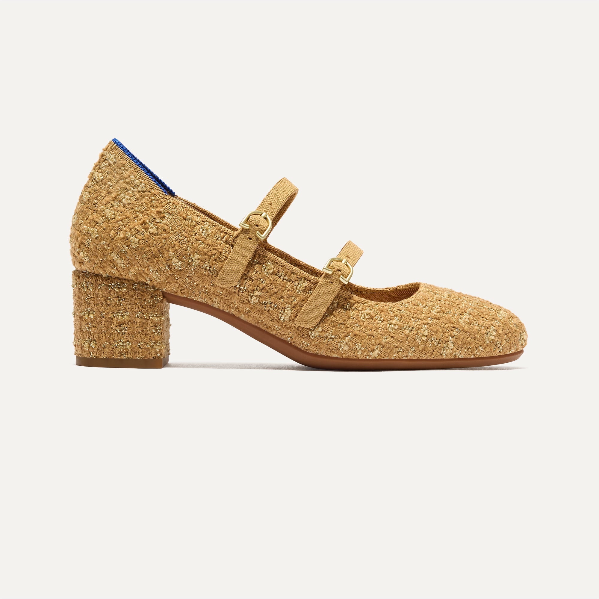 The Double Buckle Mary Jane Heel - Golden Tweed