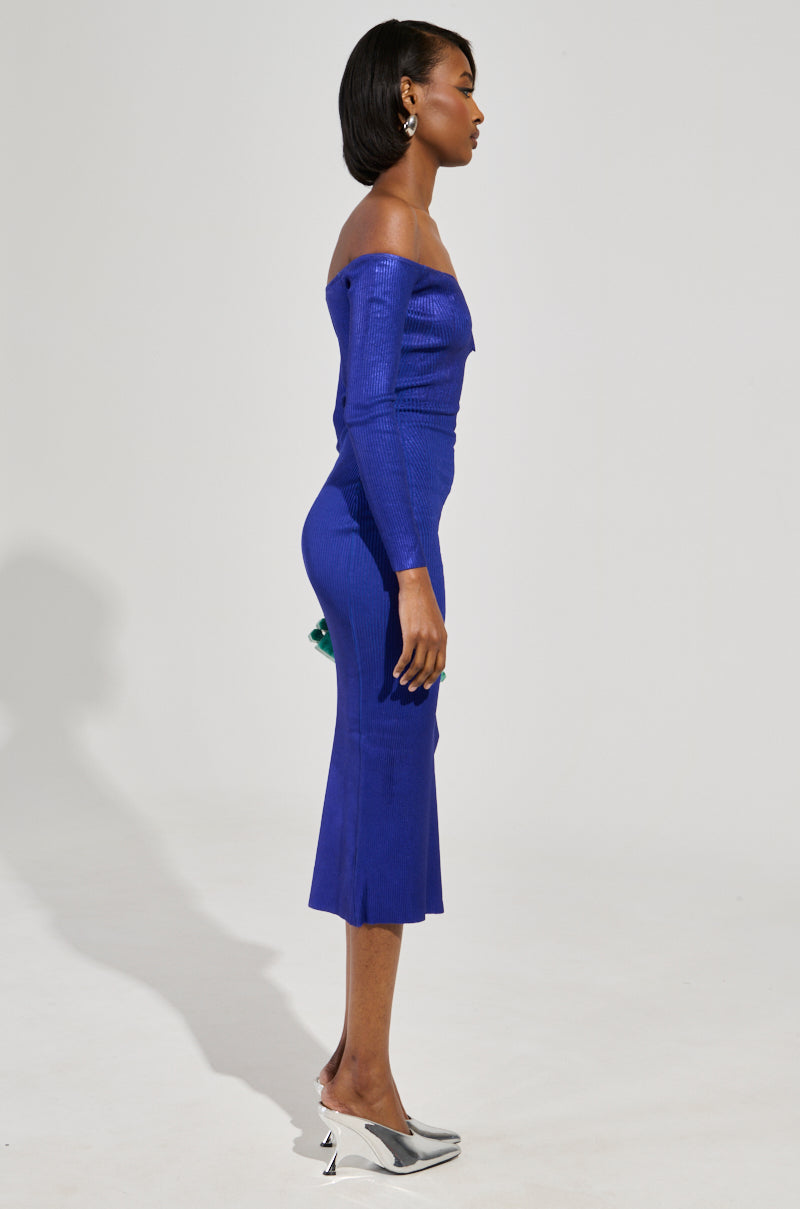 NOBODY'S BUSINESS BANDAGE MIDI DRESS IN BLUE