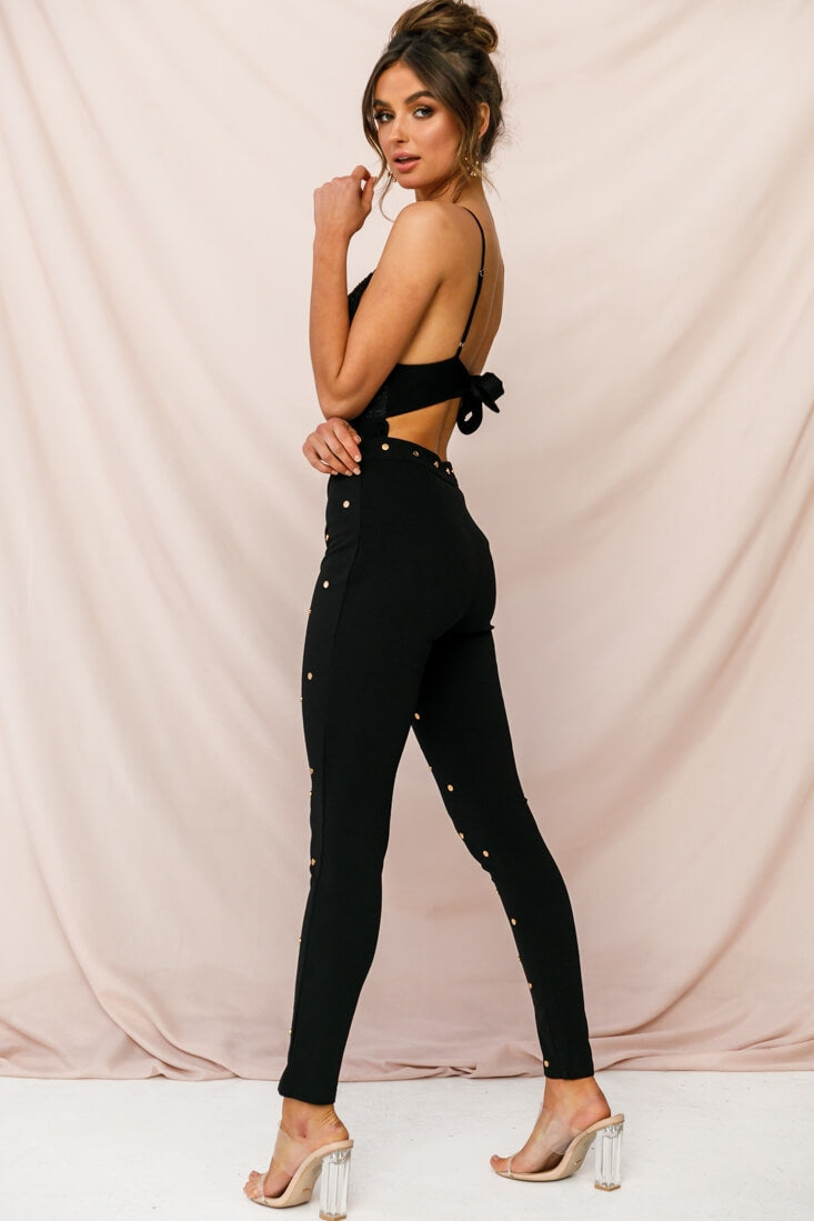 Manhattan Gold Button Pants Black