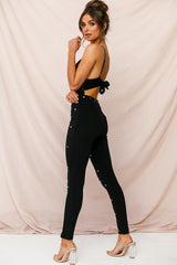 Manhattan Gold Button Pants Black