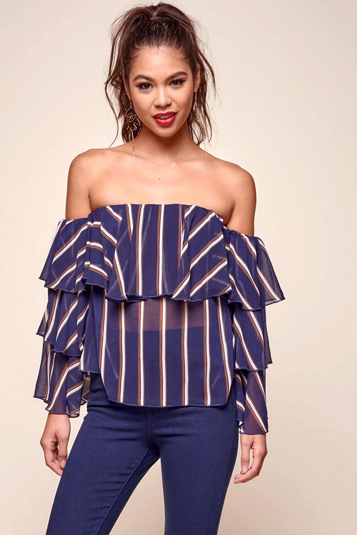 Goldwyn Tiered Striped Tube Top Navy