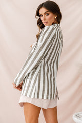 Hamptons Striped Notched Lapel Jacket Olive