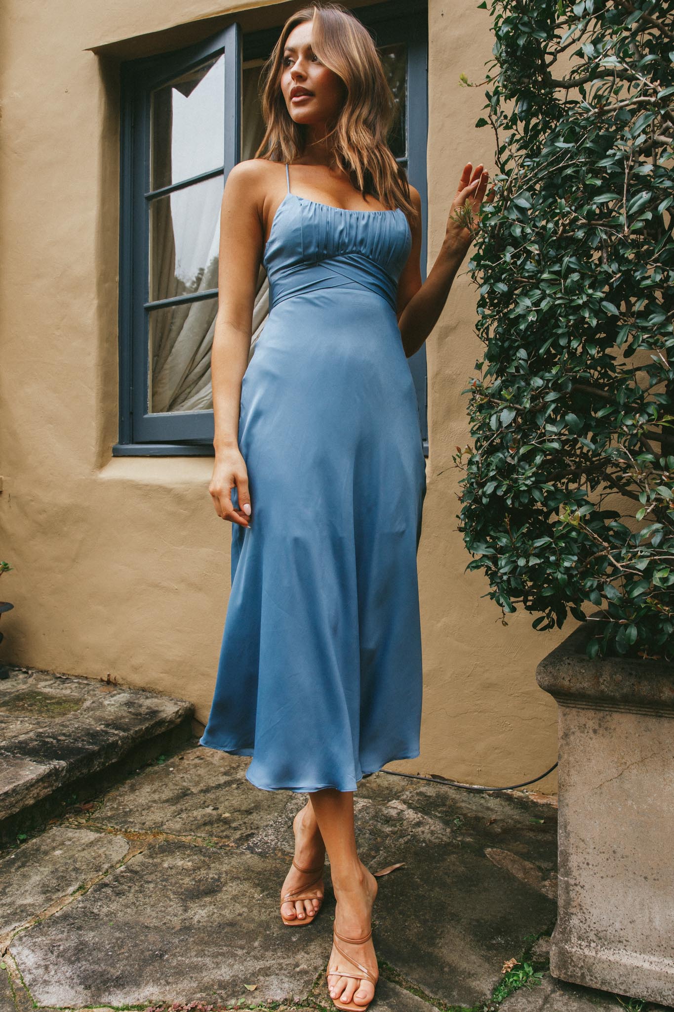 Linka Cami Strap Midi Dress Dusty Blue