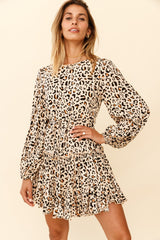 Rosabel Balloon Sleeve Fluted Hem Dress Leopard Print