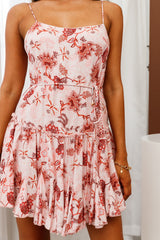 Rosabel Spaghetti Strap Fluted Hem Dress Paisley Print Blush/Multi