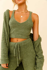 My Girl Fuzzy Knit Thick Strap Crop Top Sage