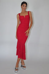 Nadia Ruched Fishtail Maxi Dress Red