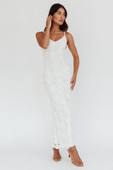 Spark Joy Floral Crochet Overlay Maxi Dress White