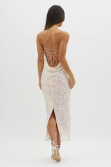 C'est Moi Sequin Laced Back Dress Pink