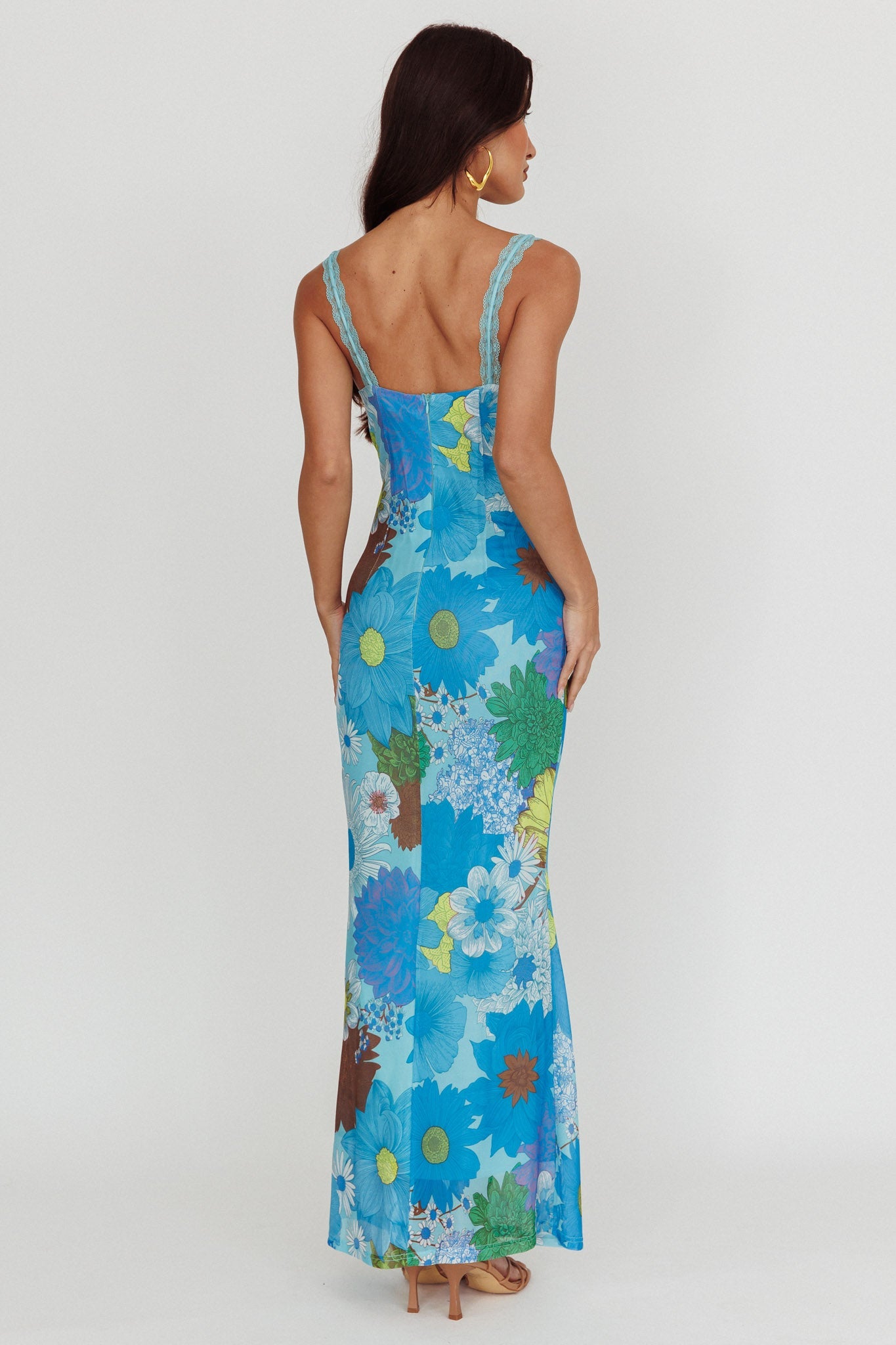 Girl Power Lace Strap Maxi Dress Blue