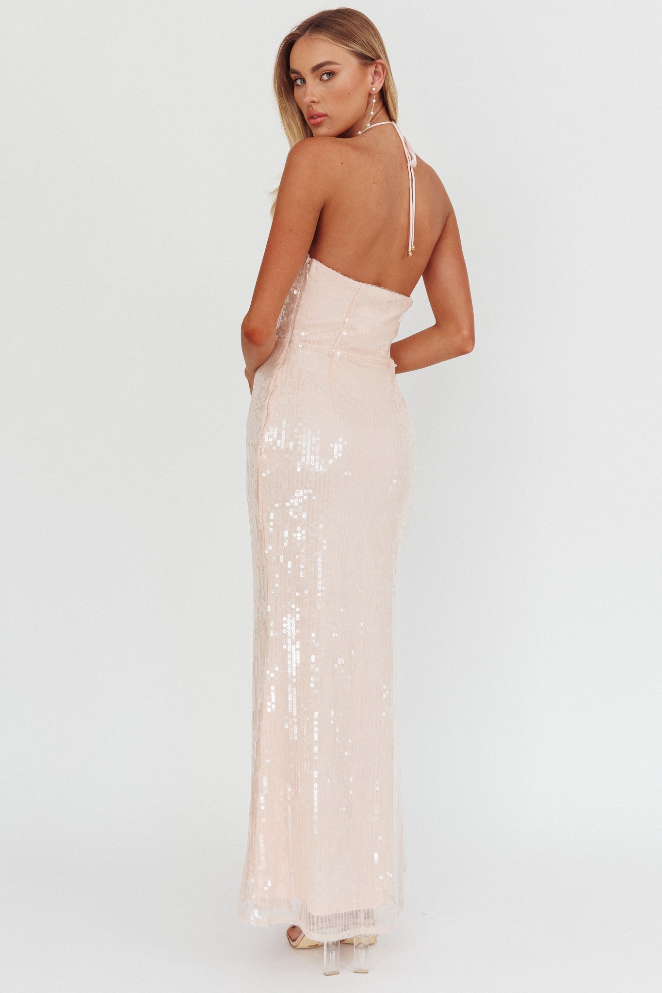 High Roller Flower Decoration Halter Dress Sequin Pink