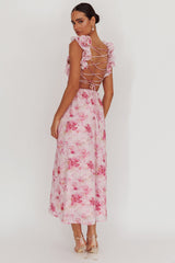 Madara Lace-Up Back Floral Maxi Dress Lilac