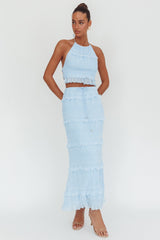 Helios Halterneck Shirred Sequin Top Blue