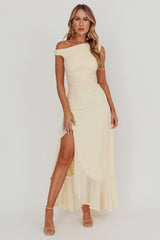 Moonlit Magic Asymmetric Neckline Maxi Dress Light Yellow