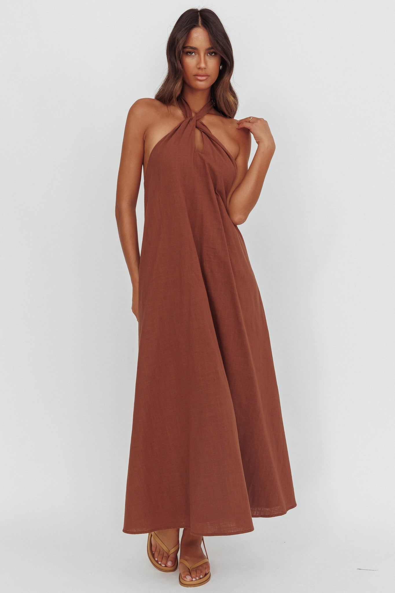 Cheer Twist Halterneck Maxi Dress Chocolate