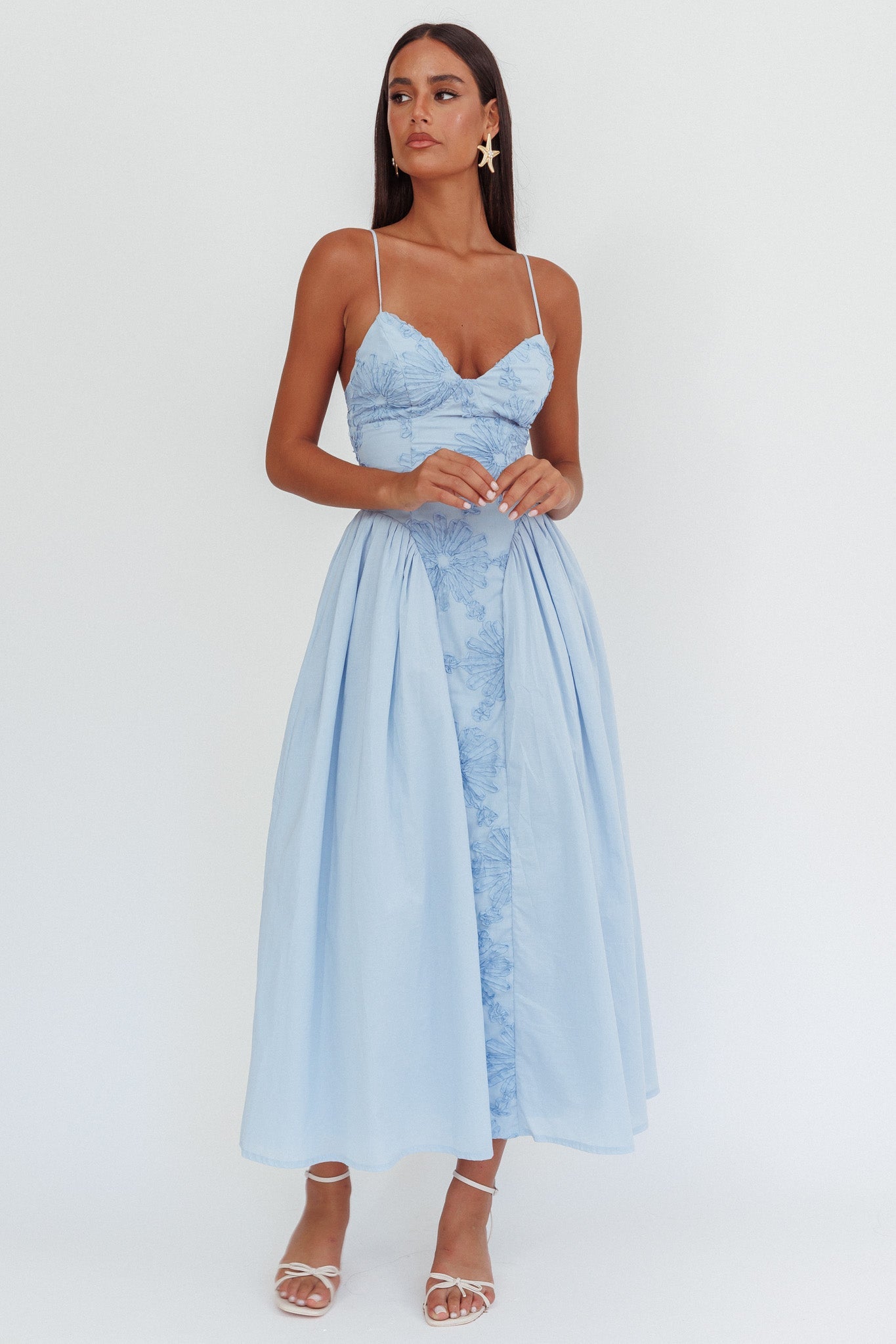 Serifine Floral Embellished Maxi Dress Blue