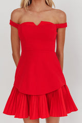 Devoted Love Pleat Hem Mini Dress Red