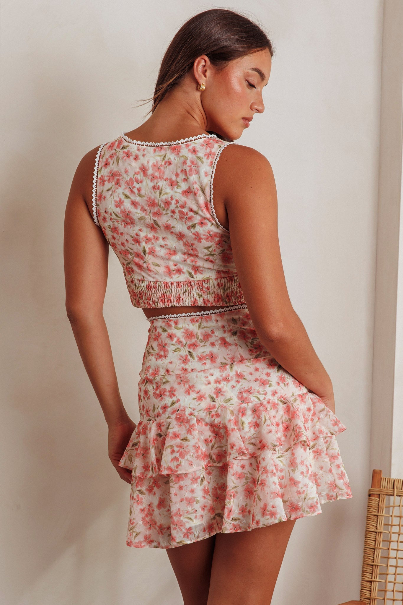 Loveletters High Waist Ruffle Mini Skirt Floral Pink