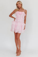 Sweetest Things Frill Trim Rosette Mini Dress Pink