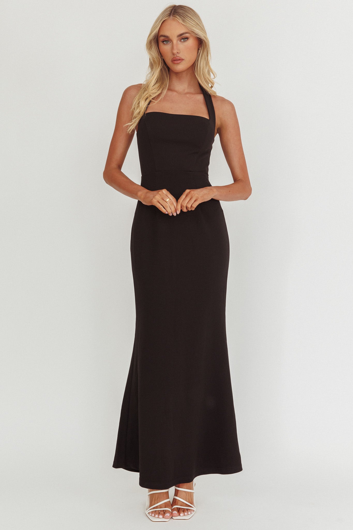 Shellie Square Neckline Halter Maxi Dress Black
