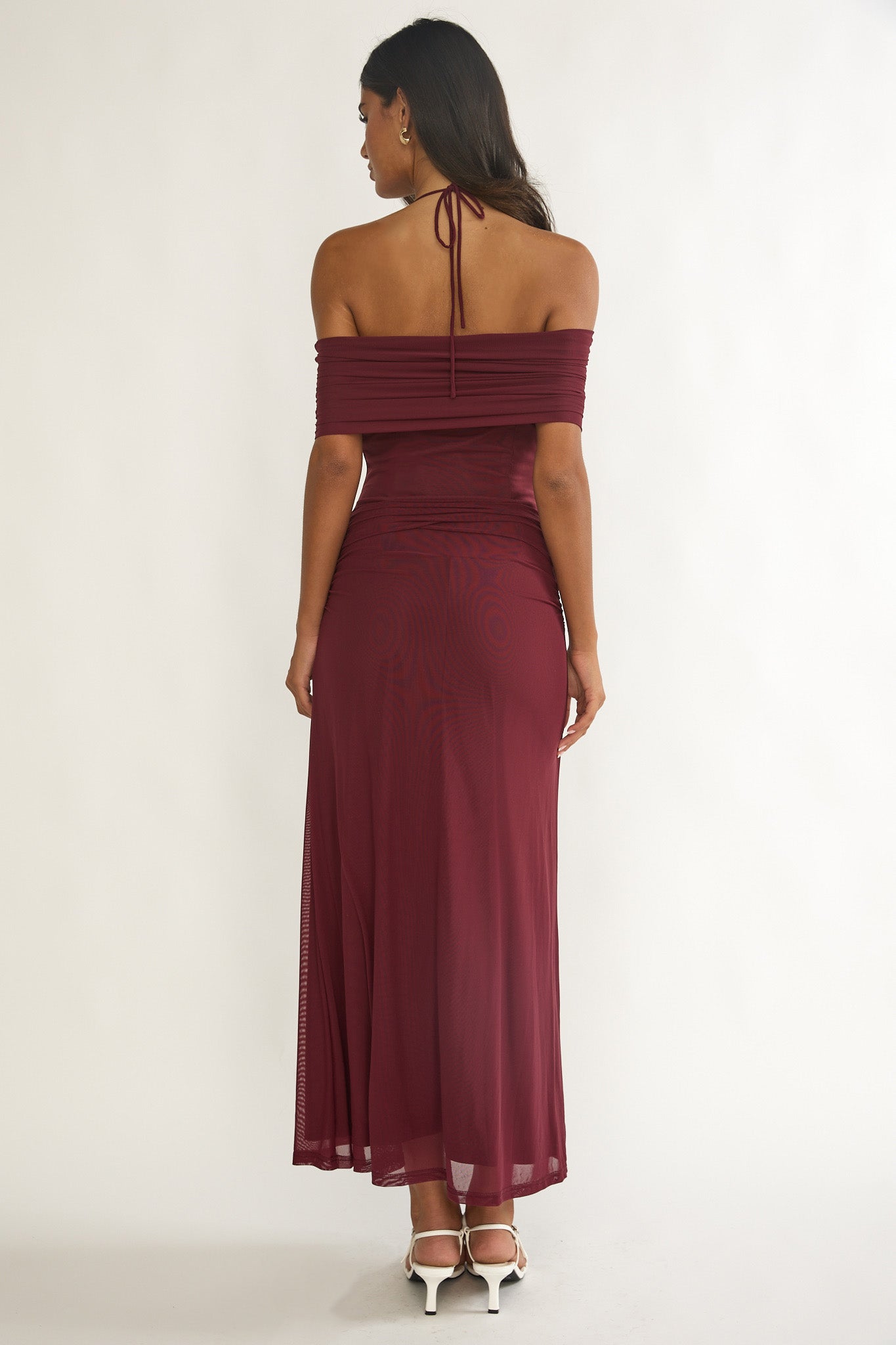 Carielle Off-Shoulder Halter Maxi Dress Wine