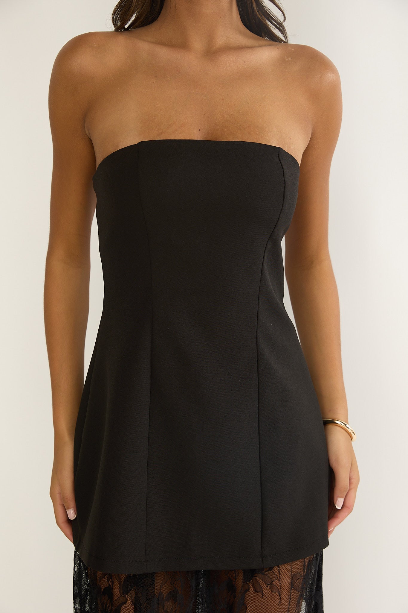 Talina Strapless Two-Piece Lace Skort Set Black