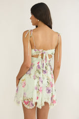 Gisora Tied Back Lace Trim Romper Floral Mint