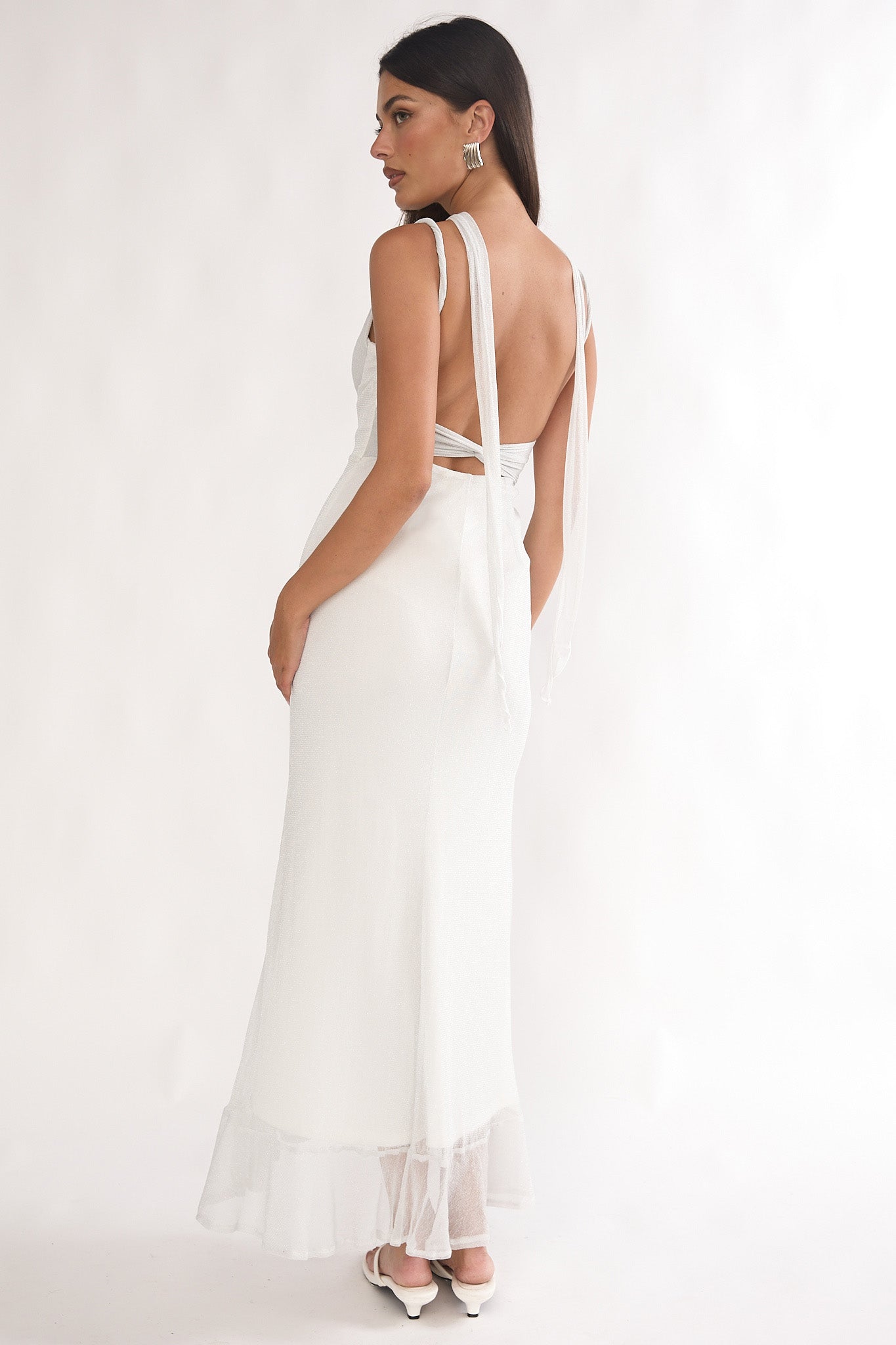 Chantrelle Twist Back Split Maxi Dress Silver